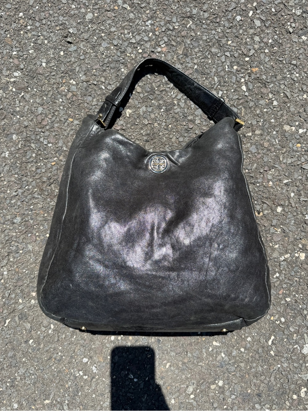 Tory Burch Black Leather Slouchy Shoulder Bag guc